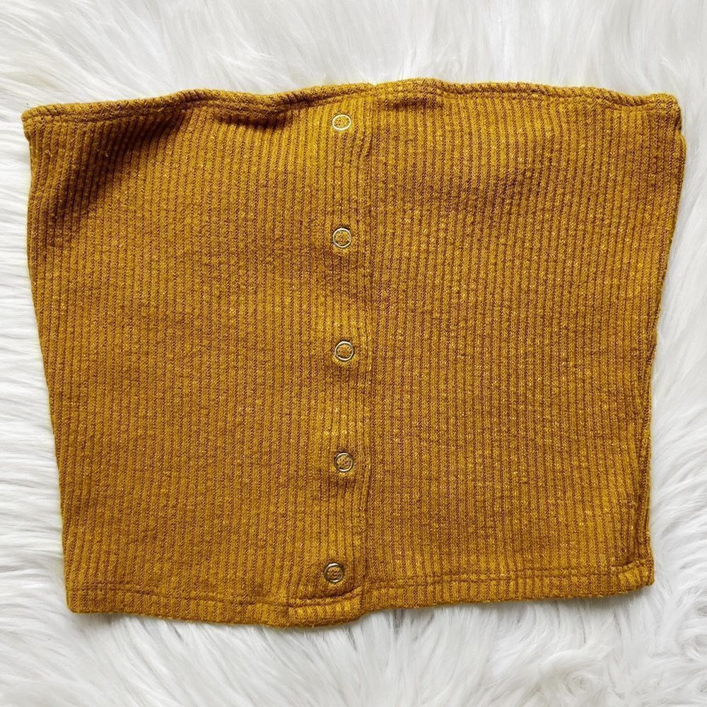 Better Be Ribbed Button Down Tube Top Mustard Yellow Size Small
